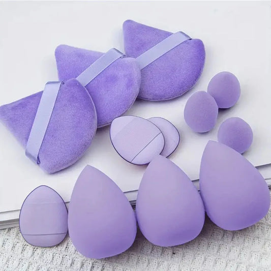 Set of 12 multicolor Blushimmer makeup sponges, soft beauty blenders and tools for flawless makeup application.