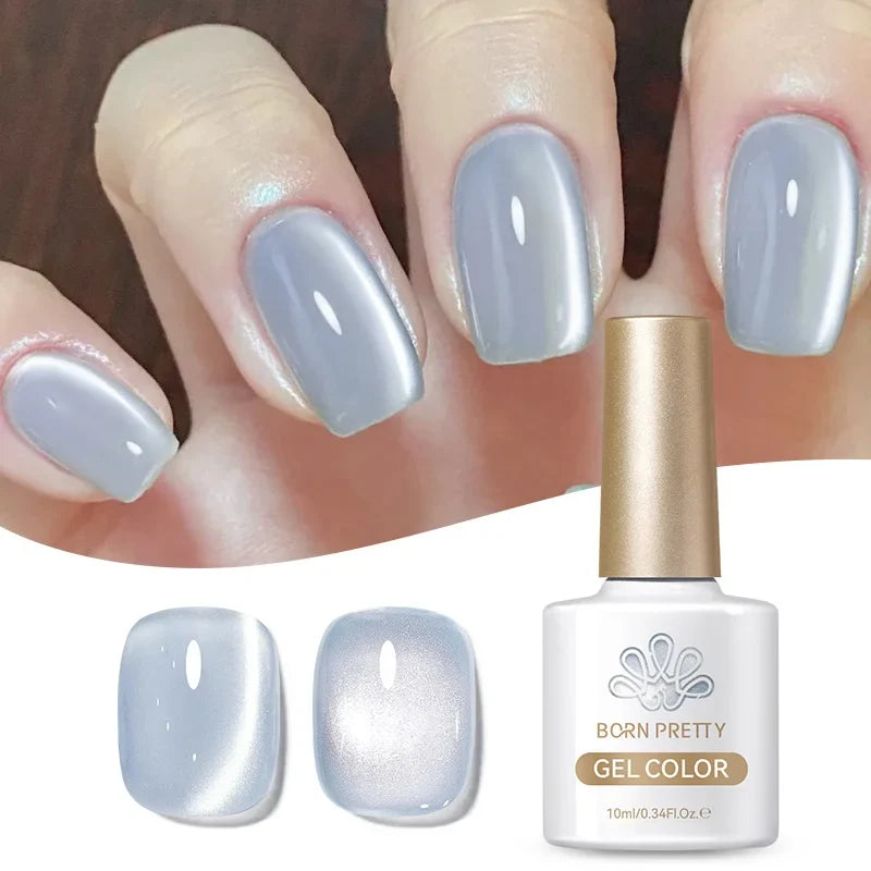 Purple grape magnetic gel nail polish by Blushimmer with fruit-inspired design, glass beads, and whitening properties.