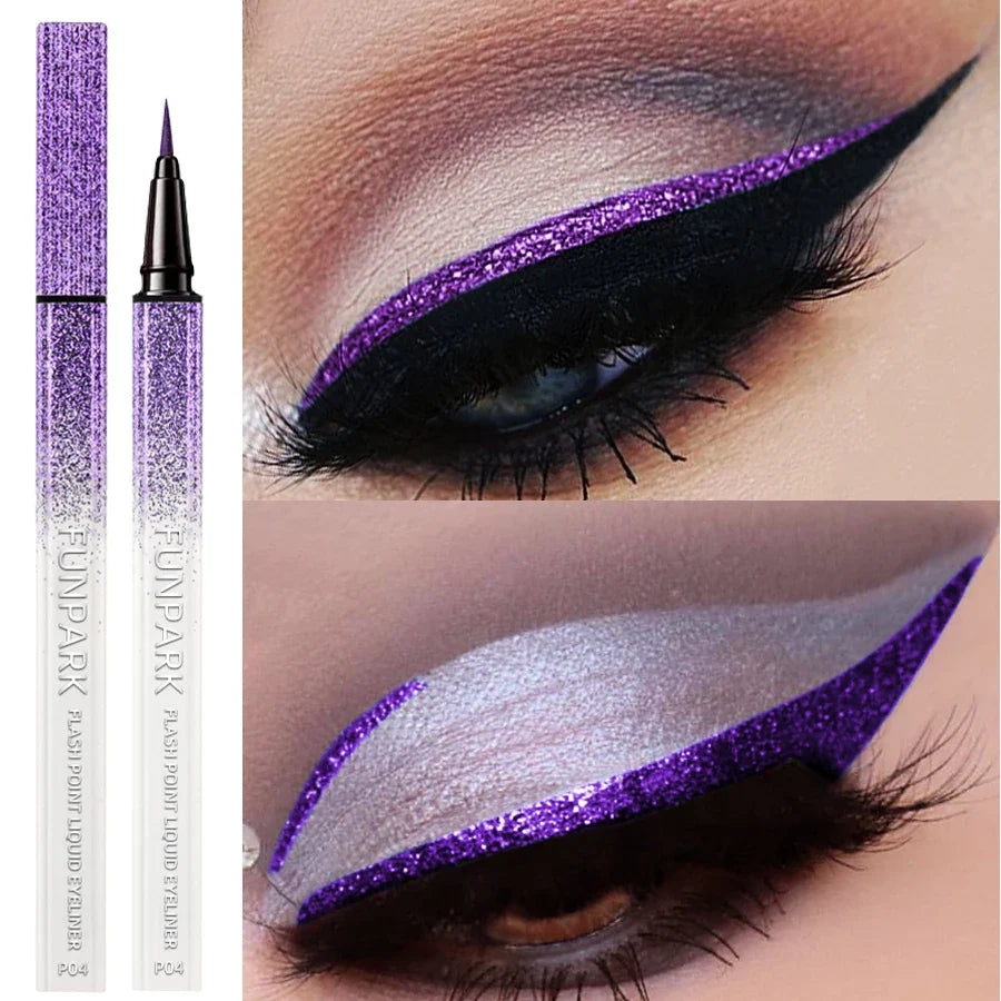 Purple liquid eyeliner by Blushimmer, waterproof and quick-drying matte eye pen with a sleek black cap and precise applicator tip.