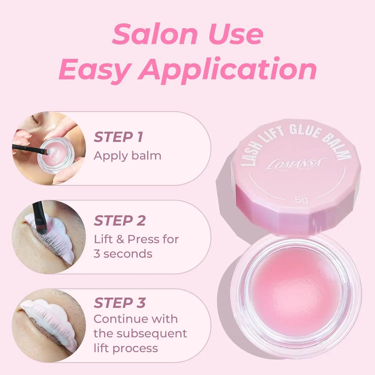 Lomansa Korean lash lift glue balm by Blushimmer, 5/10g, eyelash lift adhesive and curling treatment in a small jar.