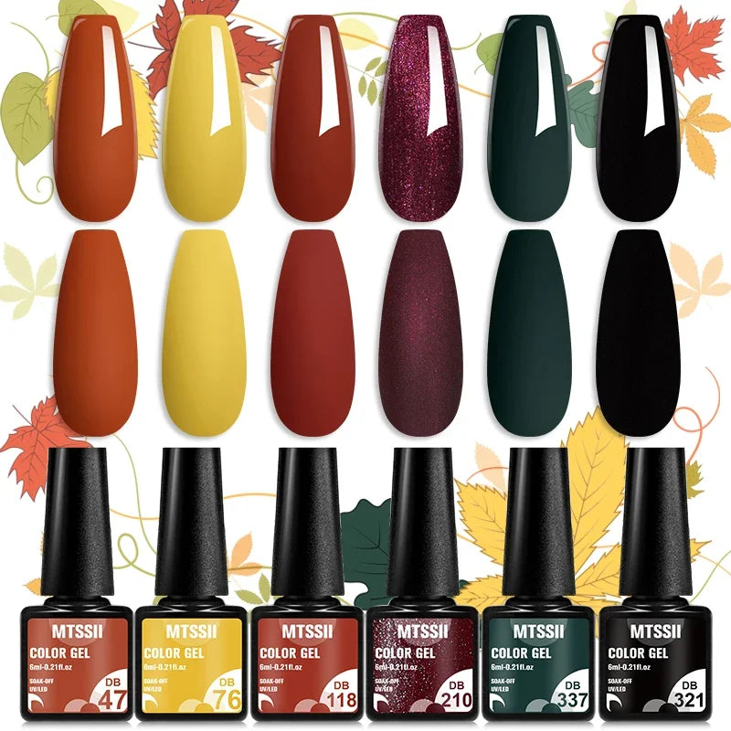 Blushimmer MTSSII 6-piece set of sparkly red gel nail polish bottles with shiny finish for professional manicure at home
