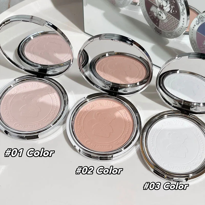 Blushimmer Art Value Bear Knight pressed and loose powders, natural matte makeup setting and brightening powder with soft focus finish