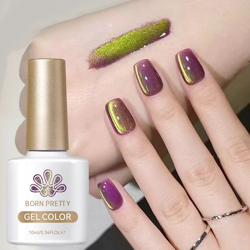 Born Pretty Fruit Purple Grape Cat Magnetic Gel Nail Polish with glass beads and whitening effects, featuring vibrant purple and grape tones.