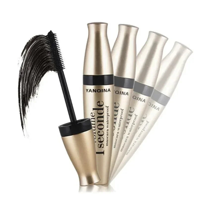 Close-up of Blushimmer 3D Fiber Mascara showcasing long black silk fiber lashes and waterproof eye makeup extension.