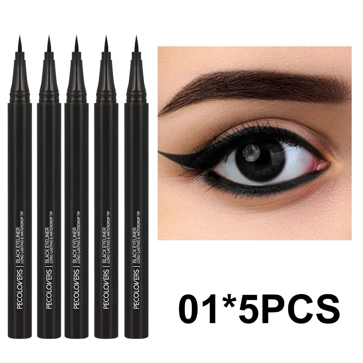 Blushimmer 5-piece set of waterproof liquid eyeliner pens with ultra-fine tips for precise, long-lasting black eye makeup.