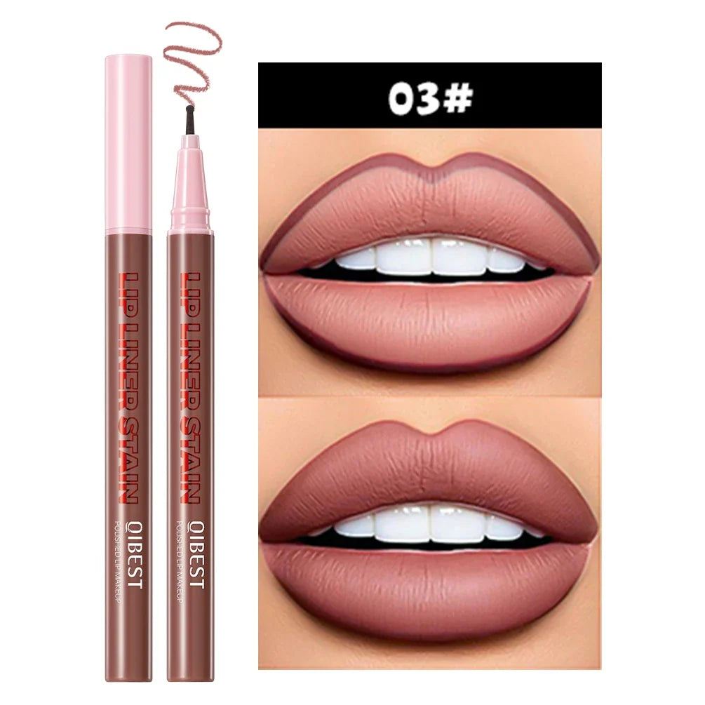 Blushimmer QIBEST matte liquid lipliner pencil for waterproof lip contour and plumping stain, natural lip outline and makeup.