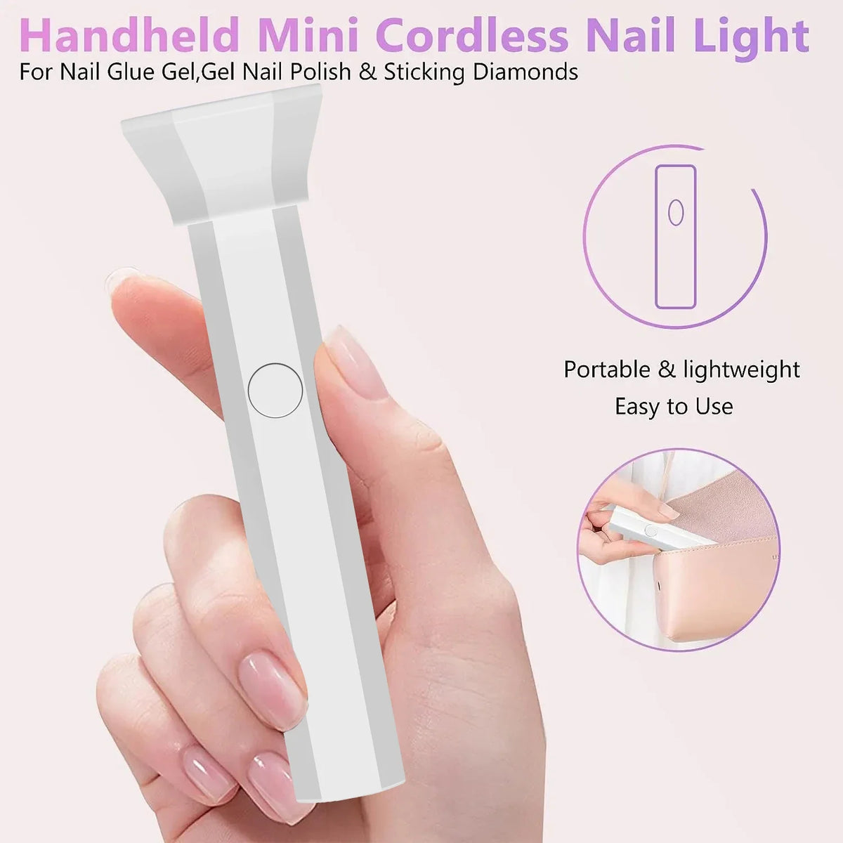 YIKOOLIN Handheld UV Light for Gel Nails Mini UV Light for Gel Nails Cordless Rechargeable Mini Nail Lamp for Fast Curing Gel