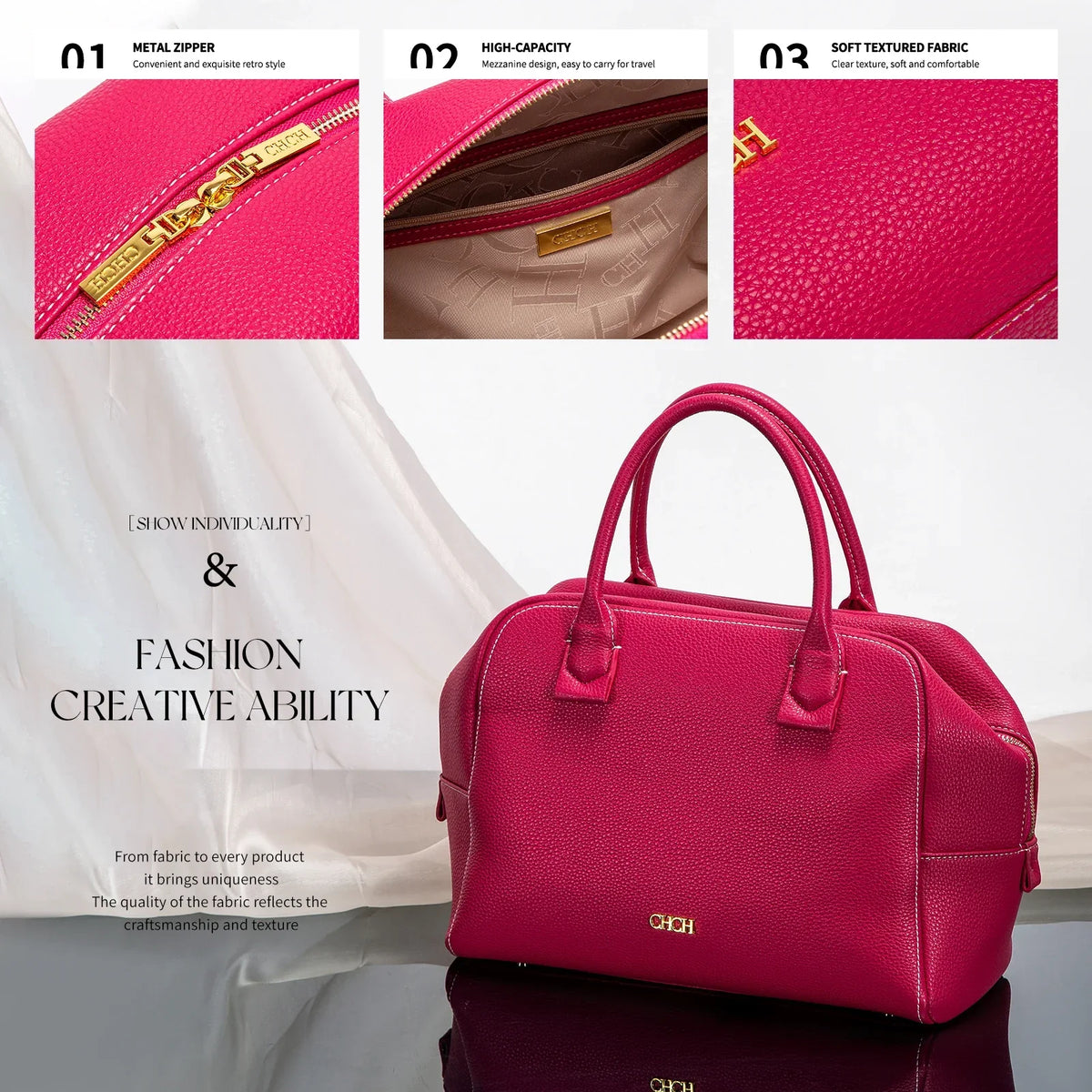 Rose red women's crossbody pillow bag by OBA with wide strap, stylish accessory for casual or evening wear.