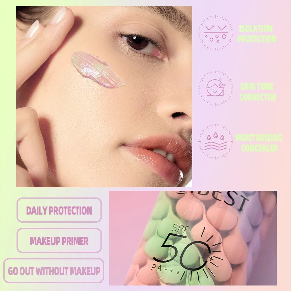 Blushimmer Qibest three-color press release concealer cream with brightening liquid face primer and makeup base in a compact jar