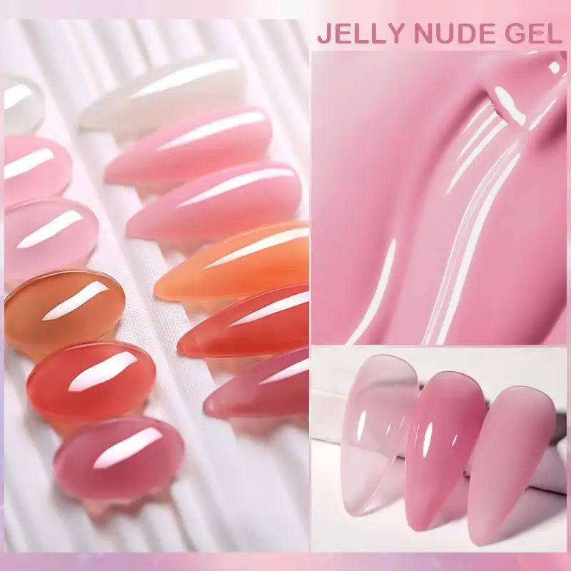 LILYCUTE Blushimmer 6-pack 7ml translucent pink and nude gel nail polishes set for semi-permanent manicures and nail art.