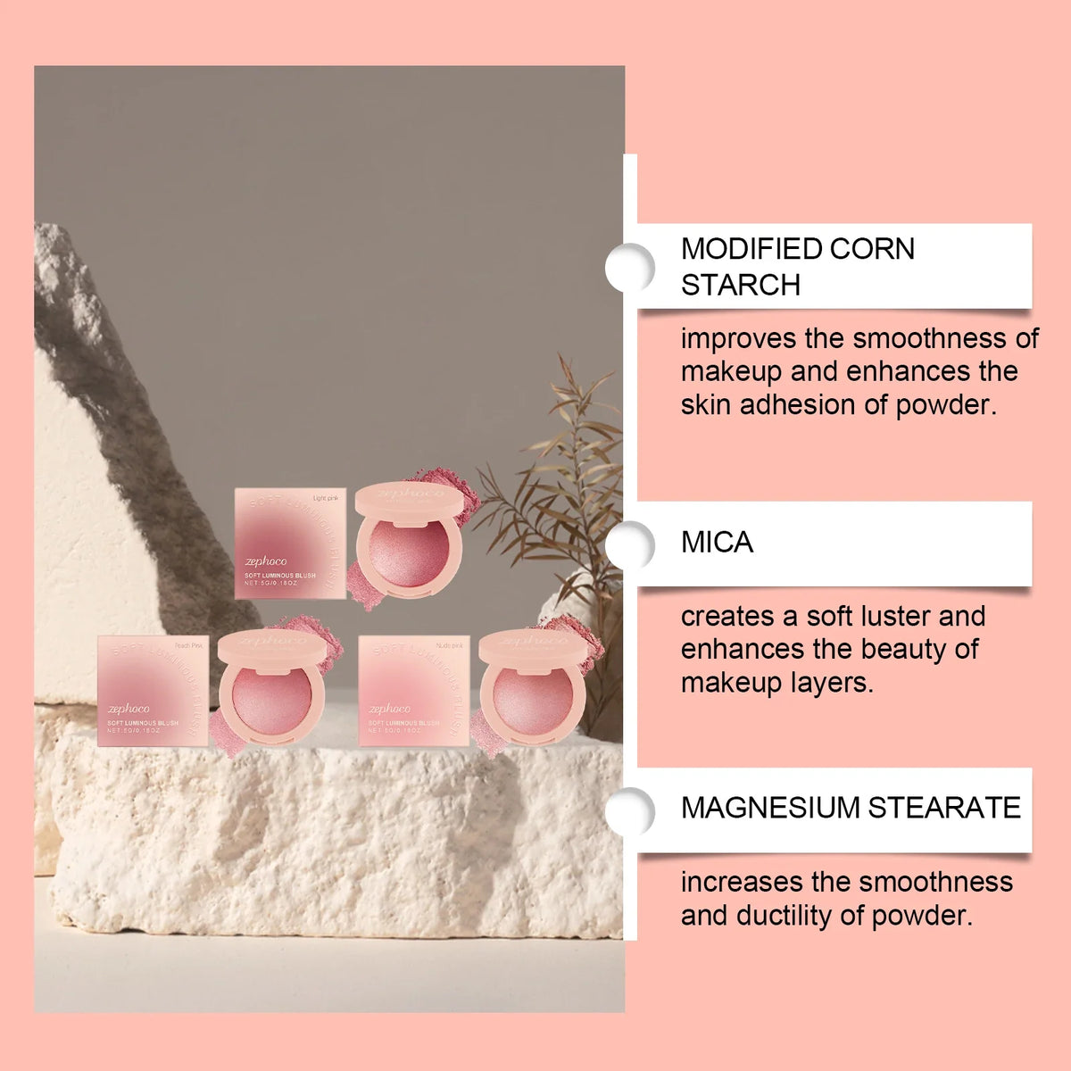 Blushimmer Pearl Blush with soft pink powder for a natural, radiant finish, long-lasting and buildable for a delicate glow.