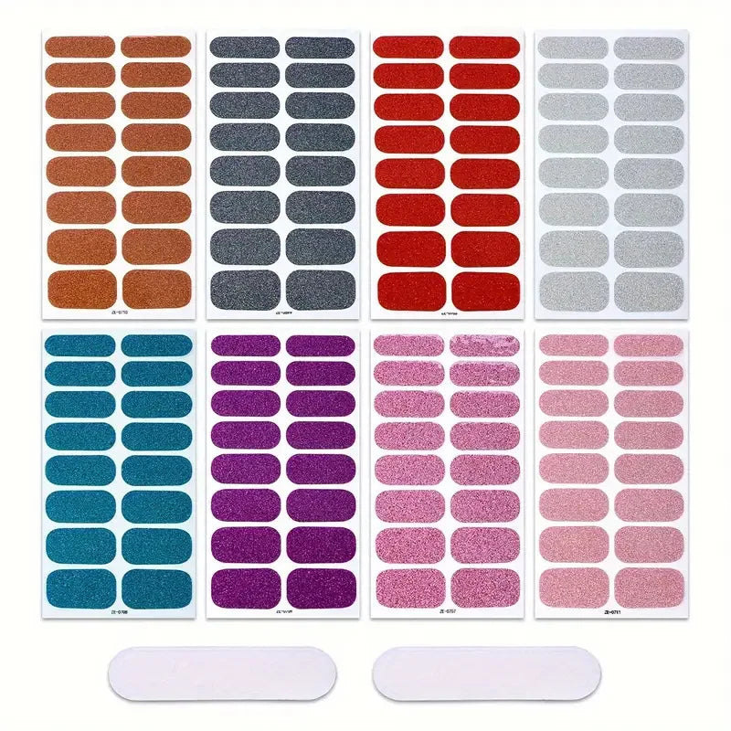 Gradient cat eye style nail art stickers by Blushimmer, 16-piece set of waterproof, glitter false nail decals with self-adhesive backing.