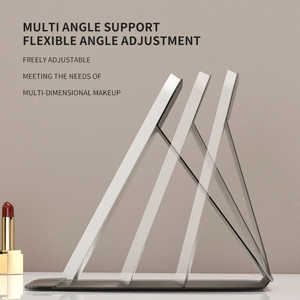 Blushimmer dimmable LED makeup mirror with touch screen, foldable design, rechargeable, for travel and home use, in three colors