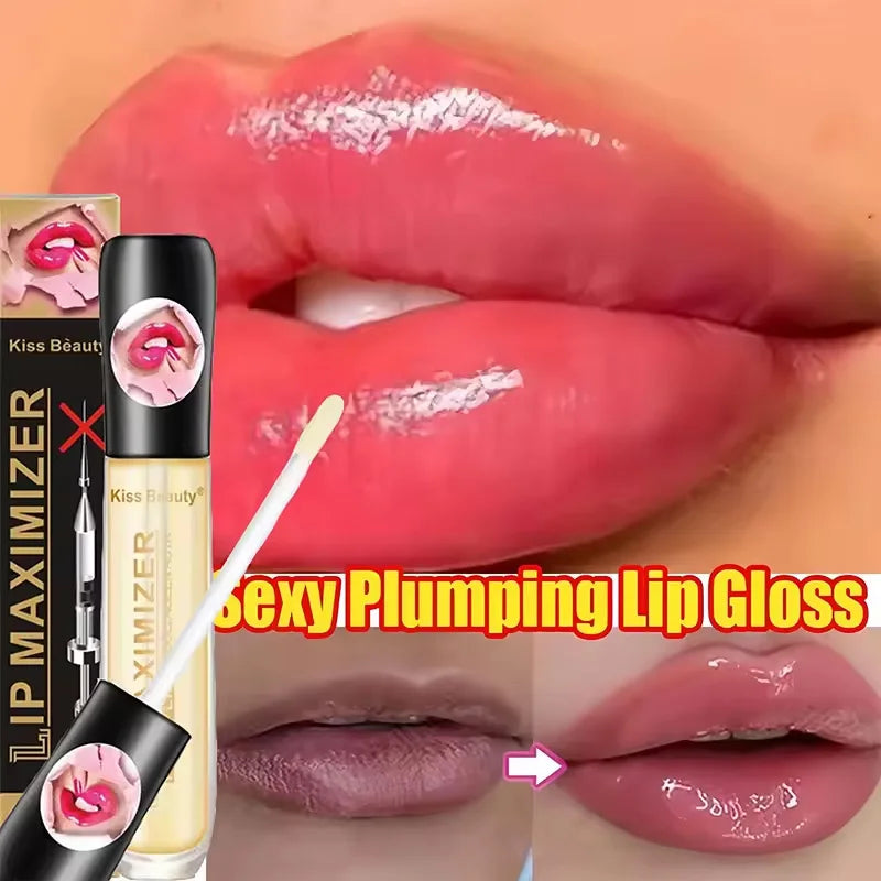 Blushimmer volumizing lip plumper serum with glossy finish, moisturizing, brightening, and reducing fine lines for fuller, elastic lips.