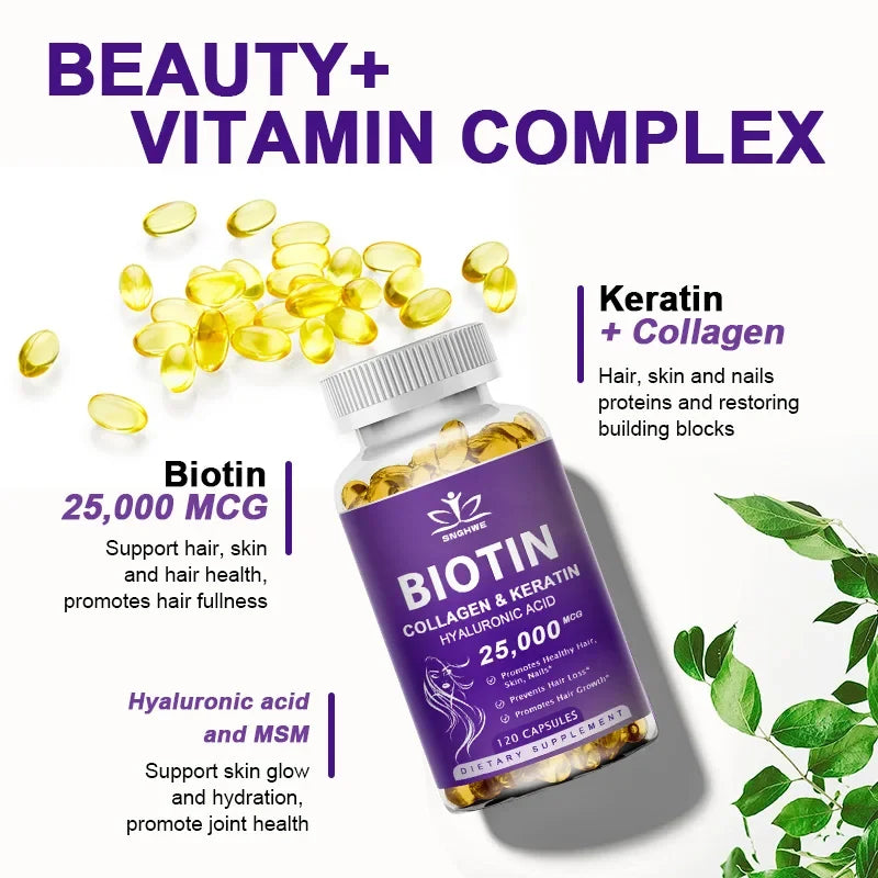 Free Sipping Biotin & Collagen Supplement Nails,Shiny Hair, Skin,Vegetarian Capsules Beauty Health