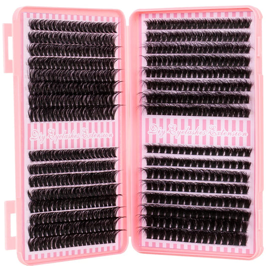 Blushimmer DIY eyelash extension kit with reusable single eyelashes, tweezers, bond, and seal for eye makeup and festival looks