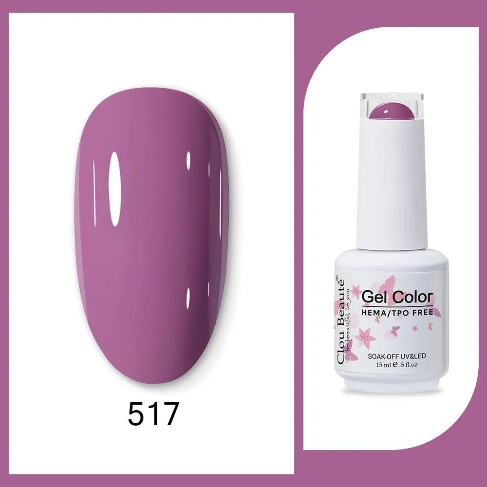 Clou Beaute neon gel nail polish base and top coat in red, black, white, green, and velvet finish with 400 semi-permanent color options.