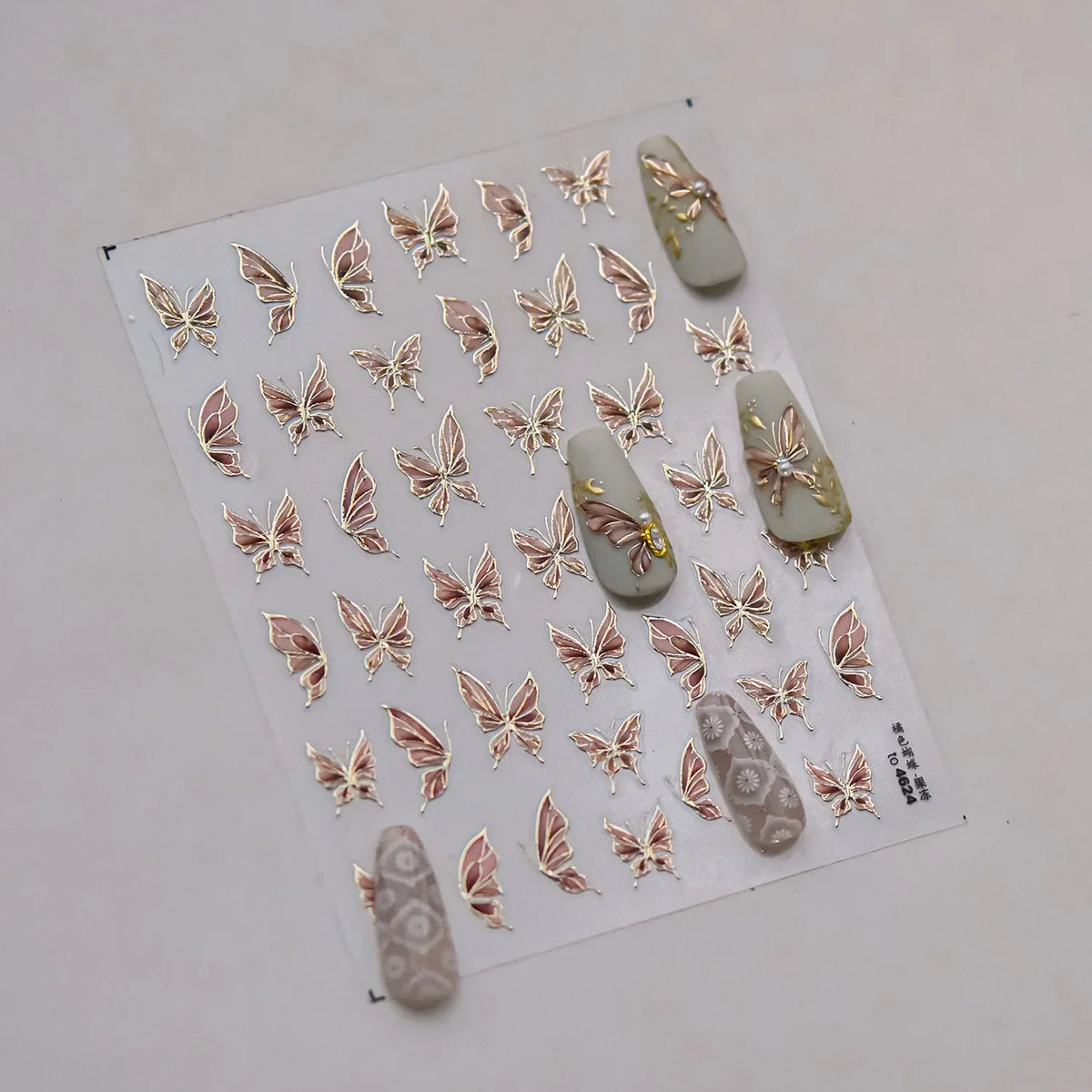 Blushimmer Jelly Butterfly 5D nail art sticker with rhinestone crystals, shiny insect design, self-adhesive manicure decoration.