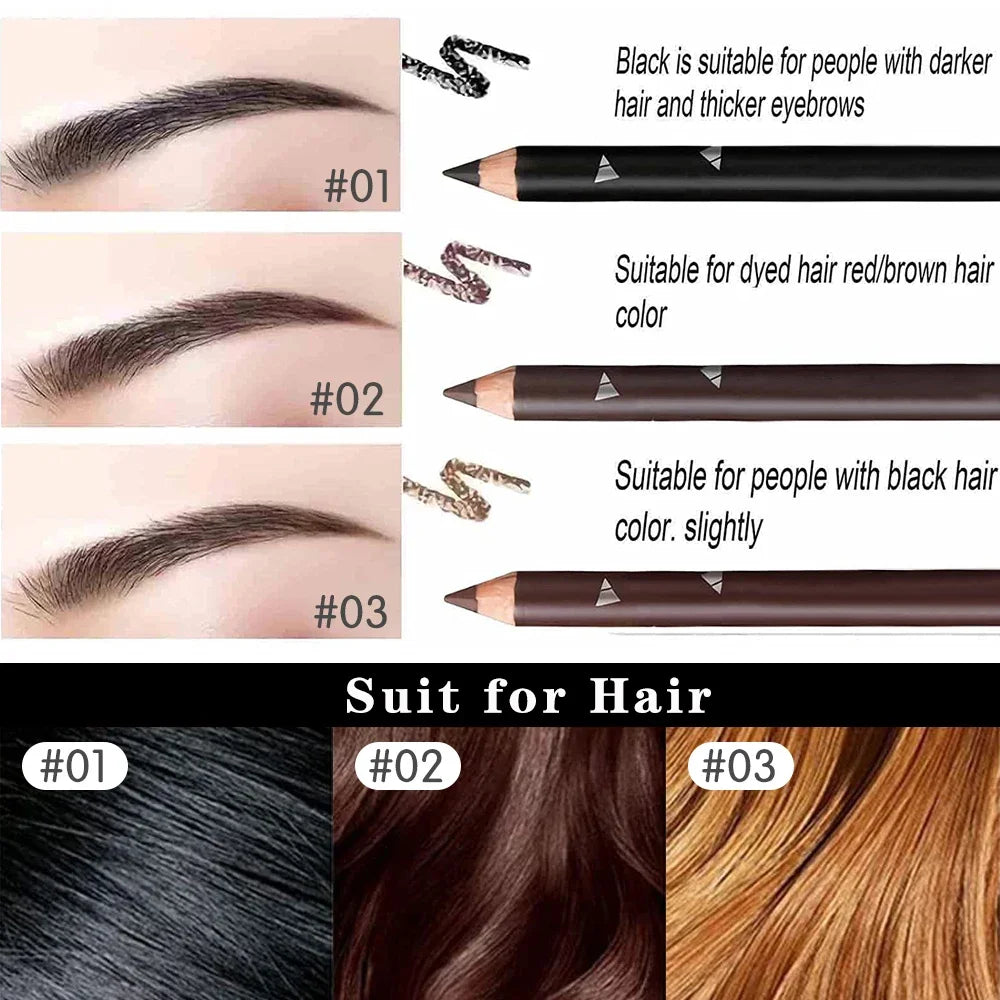 Set of 6/12 waterproof eyebrow pencils by Blushimmer for natural black and brown eye makeup, professional eyebrow tools.