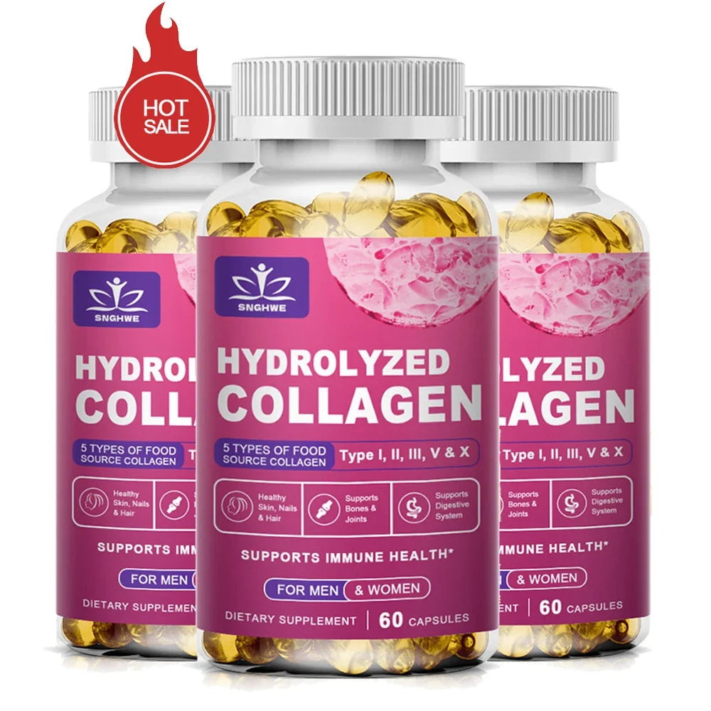 Powerful Hydrolyzed Collagen Capsules with Hyaluronic Acid Antioxidant Skin Hair Nails Health With Vitamins&Minerals