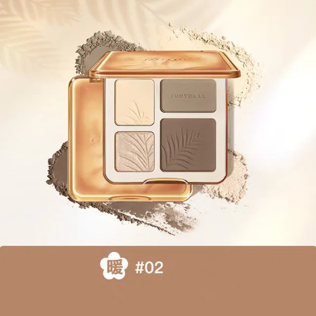 Blushimmer Judydoll facial highlighter makeup palette with matte and shimmer powders for contour, glow, and brightening effects.