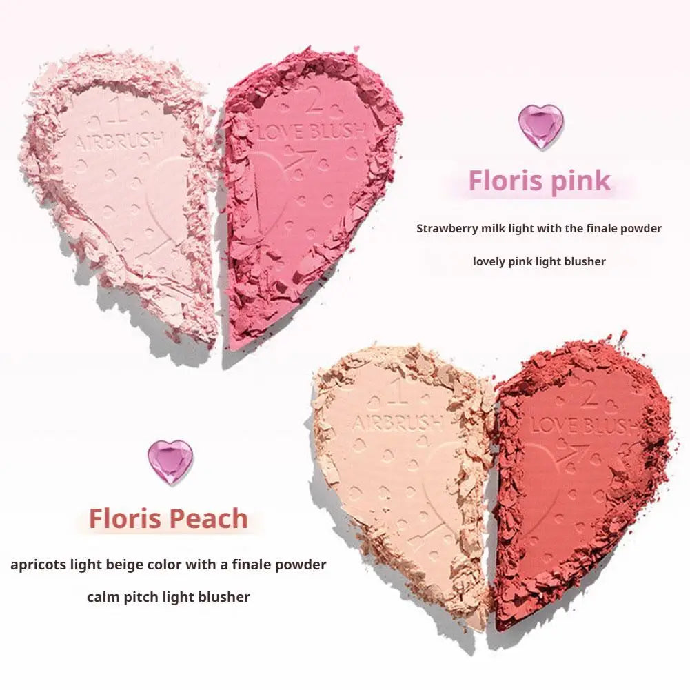 Blushimmer Two Tone Heart Blush compact with natural, flawless bright powder in blush pink and beige tones for a smooth, multi-purpose look.