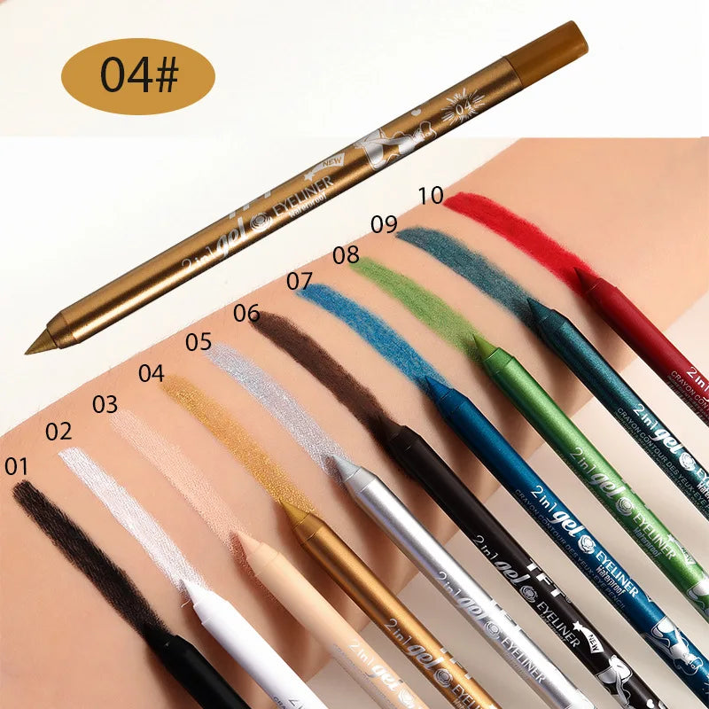 Blushimmer waterproof gel eye liner pen in vibrant blue, black, and white shades with long-lasting, colorful pigment for eye makeup.