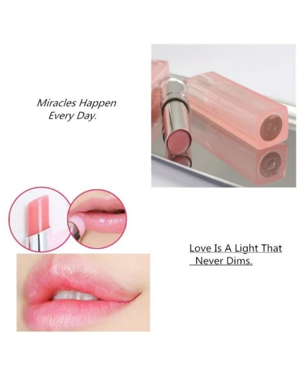Blushimmer 3-piece set of color-changing waterproof lipstick with moisturizing formula, showcasing vibrant shades on lips.