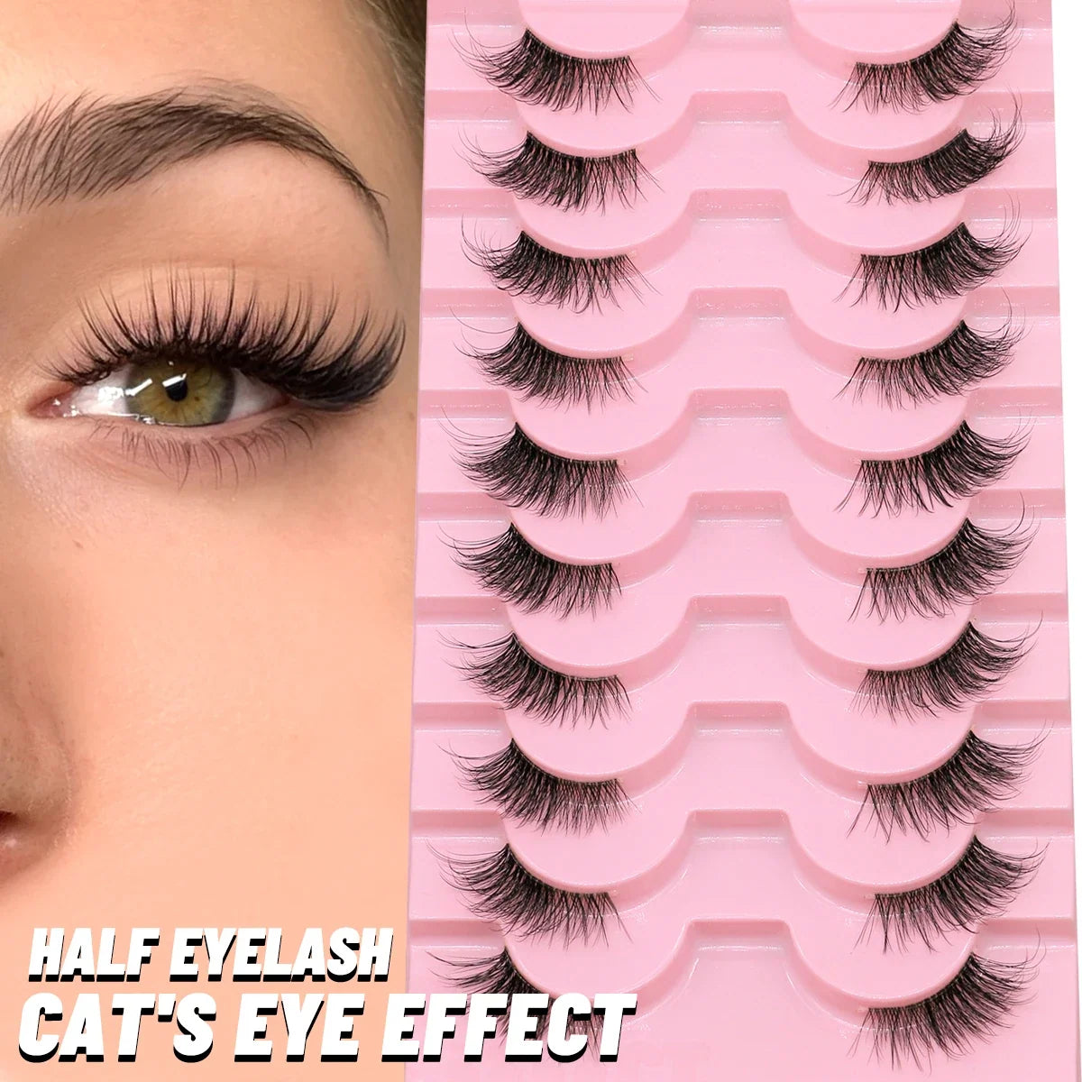 Blushimmer GROINNEYA half lashes with soft, wispy faux mink design and clear band for natural-looking eyelash extension.
