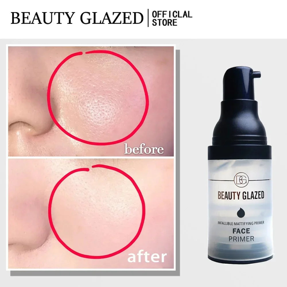 Blushimmer Beauty Glazed Pore Invisible Face Primer with matte finish, moisturizing and long-lasting makeup base, shown in a sleek tube.