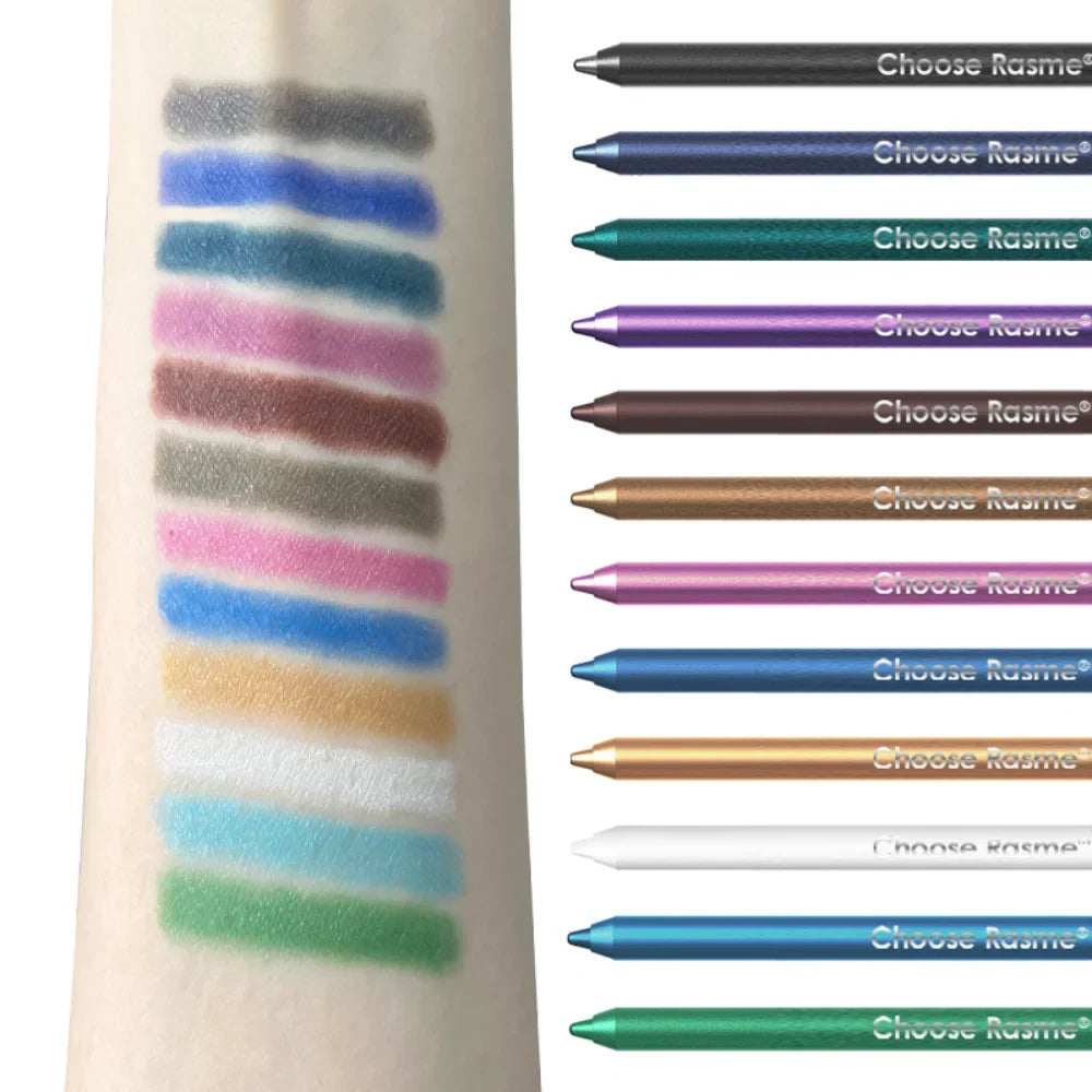 Set of 12 waterproof eyeliner pens with shimmering effects from Blushimmer, includes eyeshadow, highlighter, and easy-to-color makeup tools