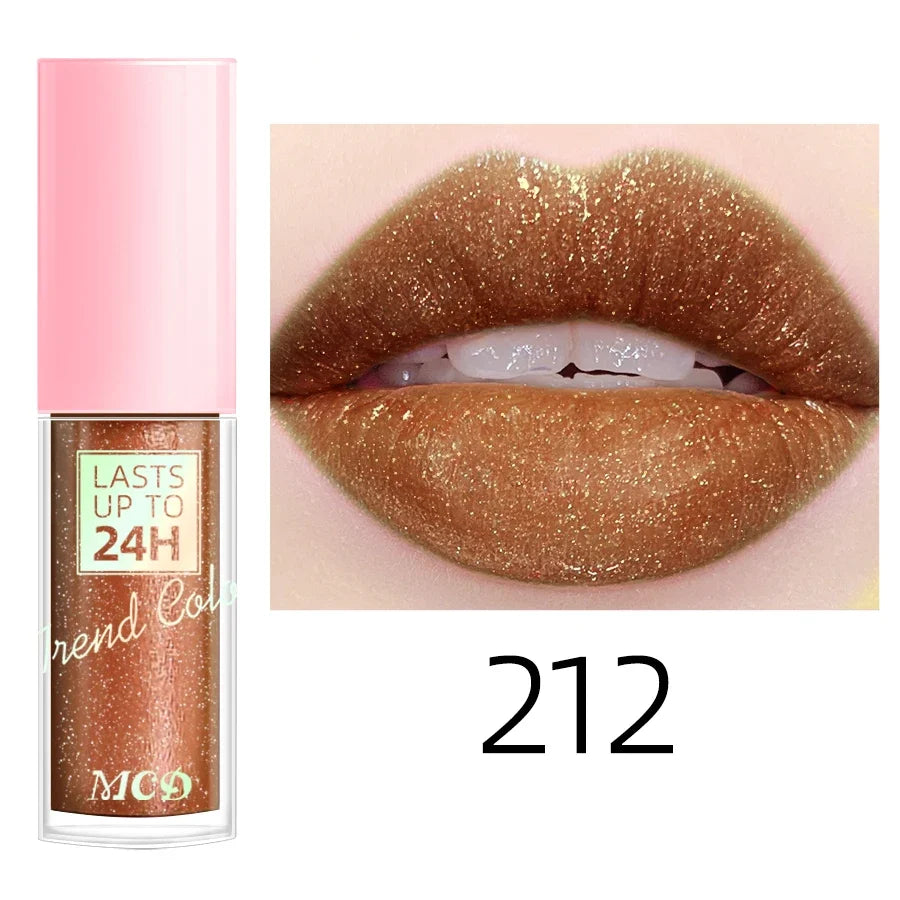 Blushimmer 18-color glitter long-lasting waterproof lip gloss with moisturizing lip oil and tint, featuring shiny, vibrant lip makeup.