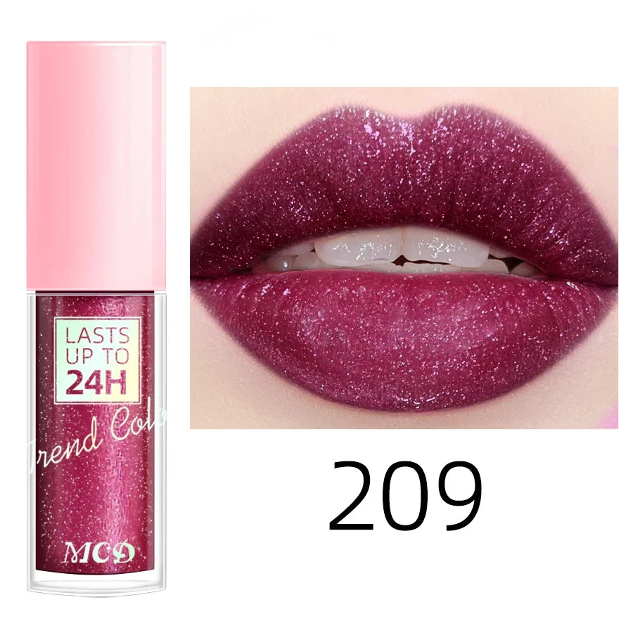 Blushimmer 18-color glitter lip gloss in a long-lasting, waterproof liquid lipstick with a moisturizing lip oil and tint.