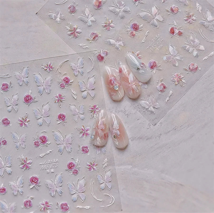 Shiny Jelly Butterfly 5D nail art sticker with rhinestones and insect design for DIY manicure decoration by Blushimmer.