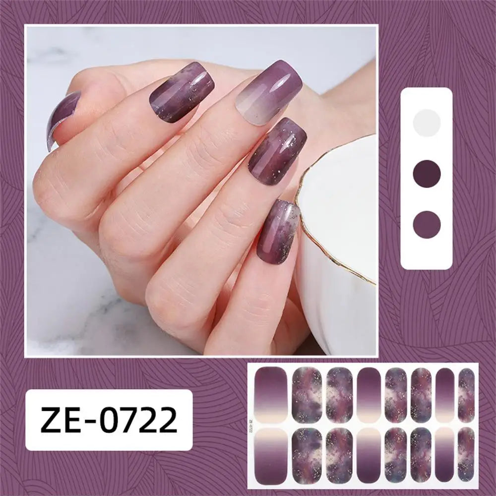 Gradient cat eye style nail art stickers by Blushimmer, 16-piece waterproof glitter false nail decals on a black background