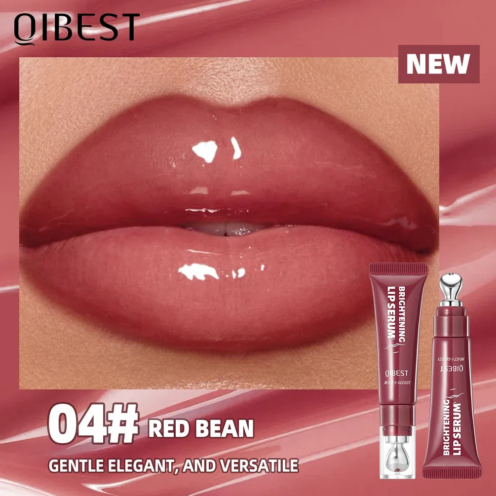 Blushimmer QIBEST mirror pearl lip gloss with shiny, moisturizing finish and glitter accents, showcasing a smooth, non-stick application