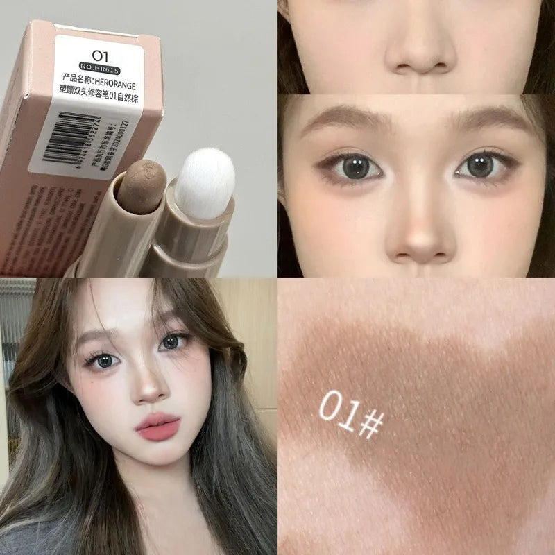 Blushimmer double head contour stick with brush, waterproof cream bronzer and nose shadow pen for lasting face contouring.