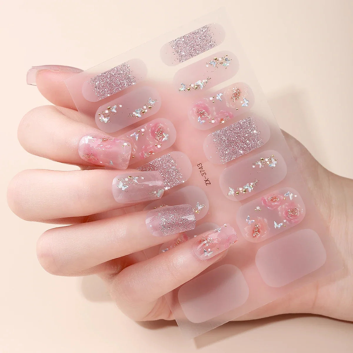 Blushimmer 14Tips DIY floral nail stickers, spring and summer flower self-adhesive full cover nail decoration decal on a clear background.