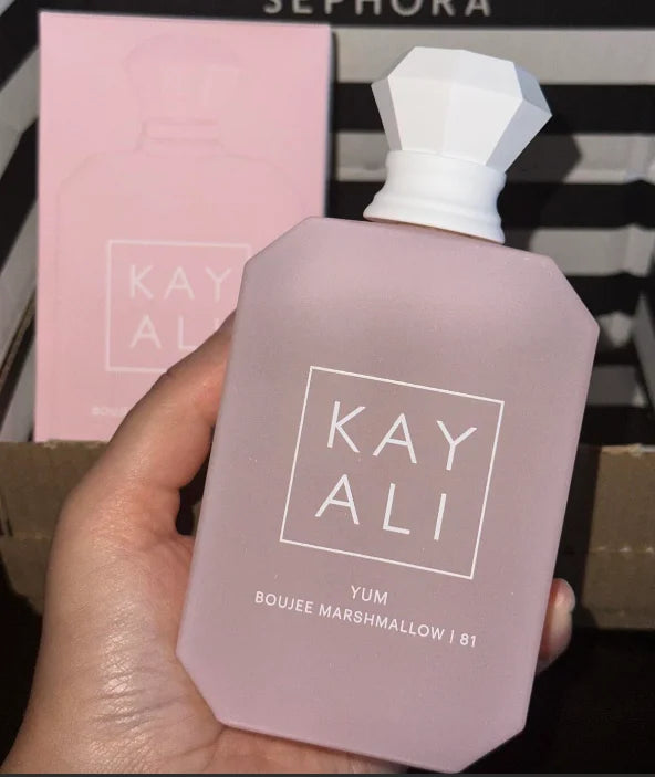 Blushimmer KAYALI 100ml women's floral Eau de Parfum bottle with plum, jasmine, tuberose, vanilla, and suede accents.