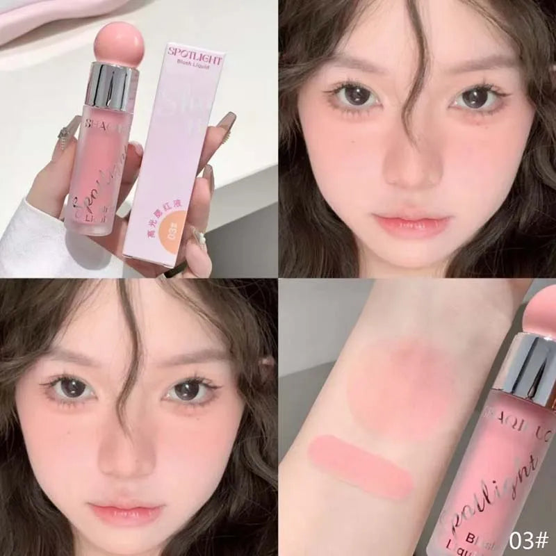 Blushimmer liquid blusher makeup in nude pink, water-light jelly texture with warm and cool tones, brightening face for Korean-style look