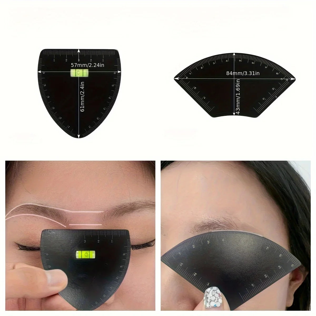 Blushimmer eyebrow stencil kit with multi-style templates, 3-point ruler, and shaping tool for precise microblading and makeup.