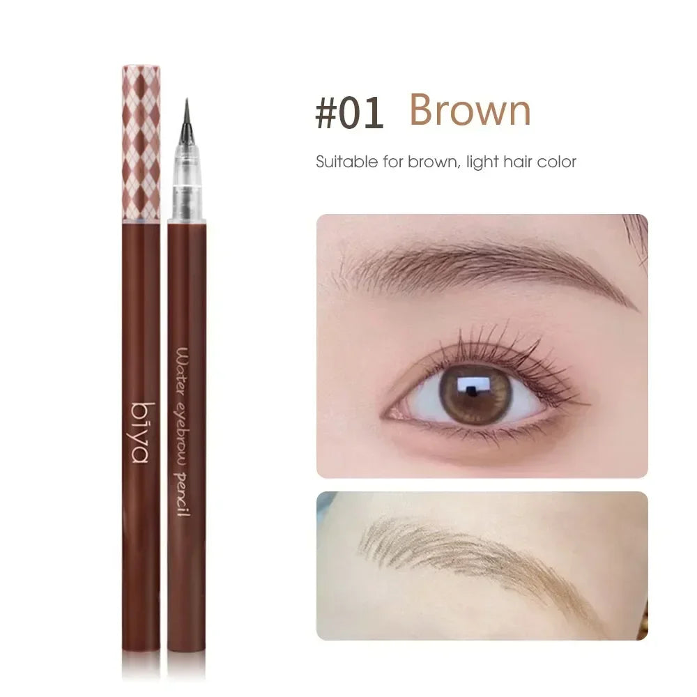 Blushimmer waterproof liquid eyebrow pencil and eyeliner in sleek packaging, featuring an ultra-fine tip for precise makeup application