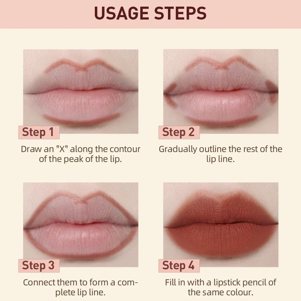 Blushimmer QIBEST 2-piece matte velvet lipstick lip liner pencil set with sexy red color, long-lasting contour makeup.
