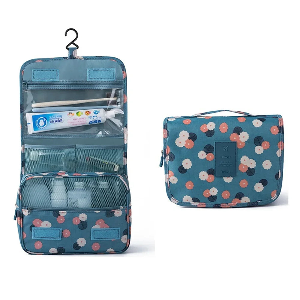 Large capacity Blushimmer travel cosmetic bag with hanging hook, waterproof toiletry washbag, female bathroom storage, makeup case
