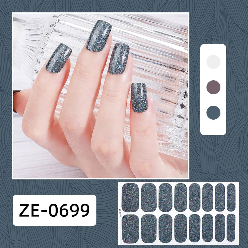 Gradient cat eye style nail art stickers by Blushimmer, 16-piece waterproof self-adhesive glitter false nail decals.
