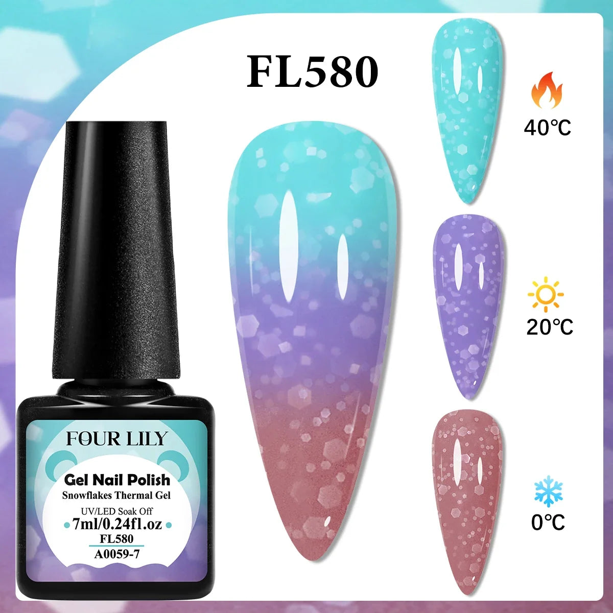 Blushimmer Four Lily 7ml thermal nail gel polish set with three color-changing semi-permanent UV/LED gel for manicures