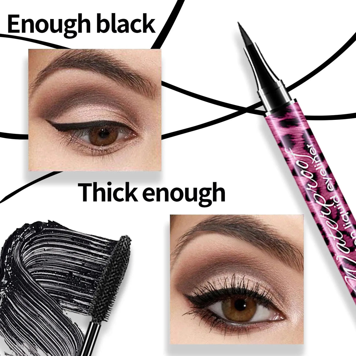 Blushimmer YANQINA liquid eyeliner pencil and 4D waterproof mascara set for eyes with thickening and curling effects, makeup essentials.