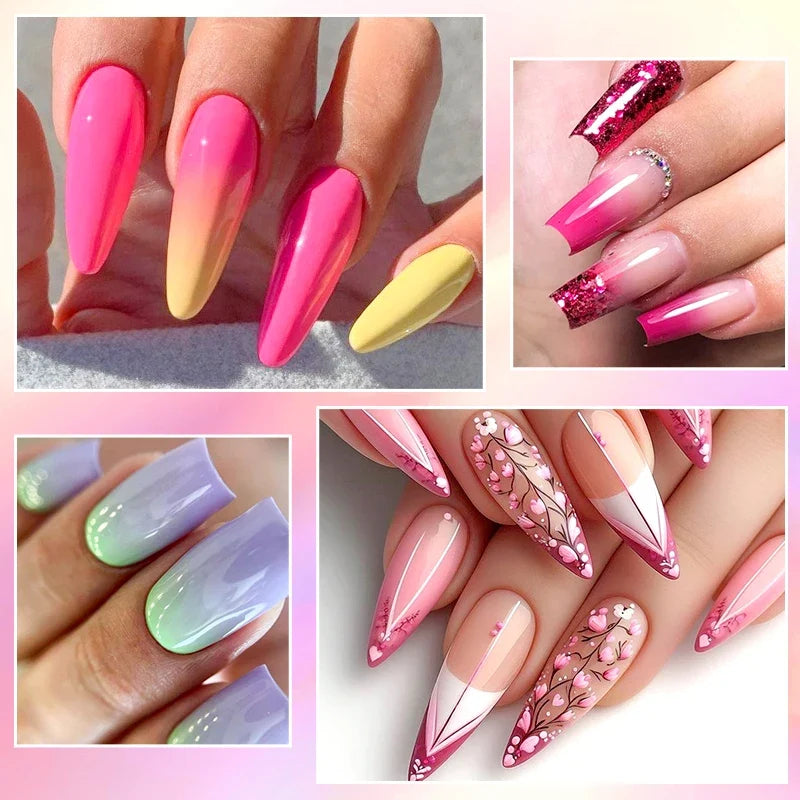 Blushimmer 7-piece nail gel polish set with vibrant colors for DIY nail art, long-lasting UV gel for professional-looking manicures.