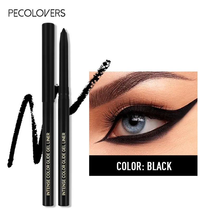 Black waterproof gel eyeliner pencil set from Blushimmer, featuring matte, long-lasting, non-smudge, quick-drying eye makeup.