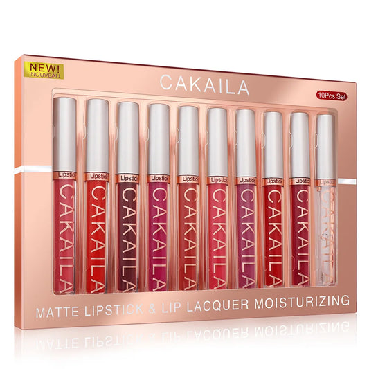 Set of 10 nude matte velvet liquid lipsticks by Blushimmer, waterproof and long-lasting, with moist lip tint finish.
